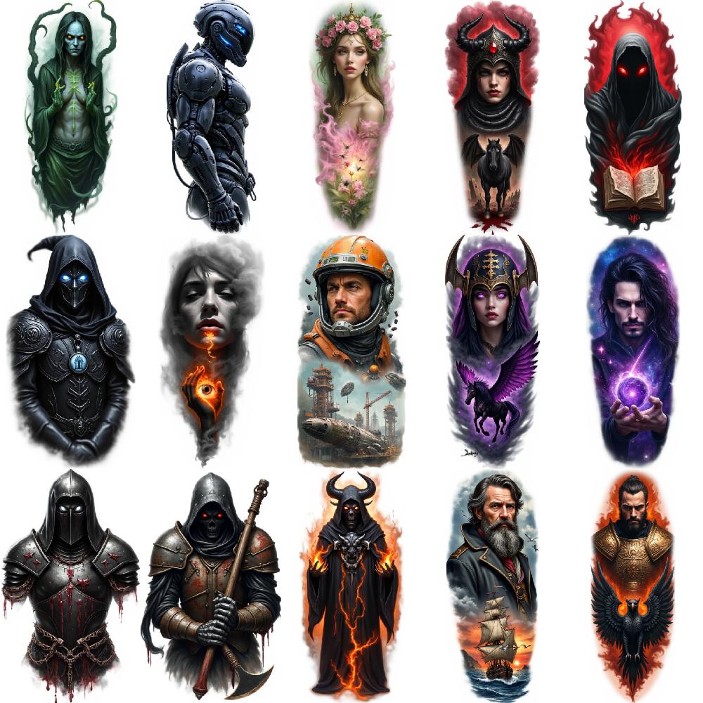 9pcs Temporary Tattoo Realistic Temporary Tattoos Space Explorer Demonic Creature Mystic Wizard For Male Adult Arms
