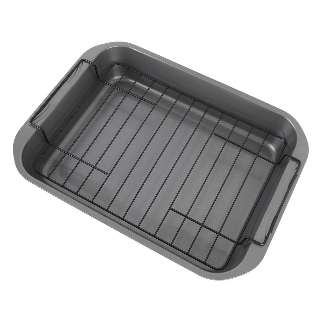 Nonstick Roaster with Rack Carbon Steel Heat Resistant Rectangular Roasting Pan Oven Baking Tray