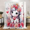 Cute Unicorn with Floral Crown Patterned Flannel Blanket Perfect for the Bedroom Living Room, Sofa, or a Little Nap