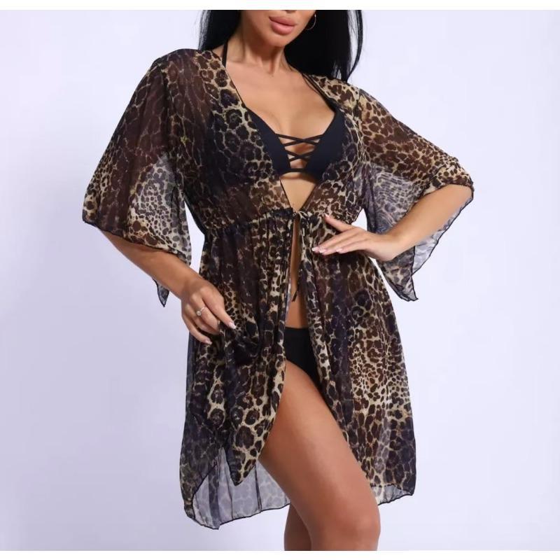 

Женский купальник с высокой талией, сексуальный, большого размера, пляжный, приморский, бикини XXL цветной печати леопарда