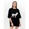 Oversized T Shirt Black Goat Floral Print Graphic Tee Casual Wear for Women Summer Fashion Loose Fit Top Streetwear Style