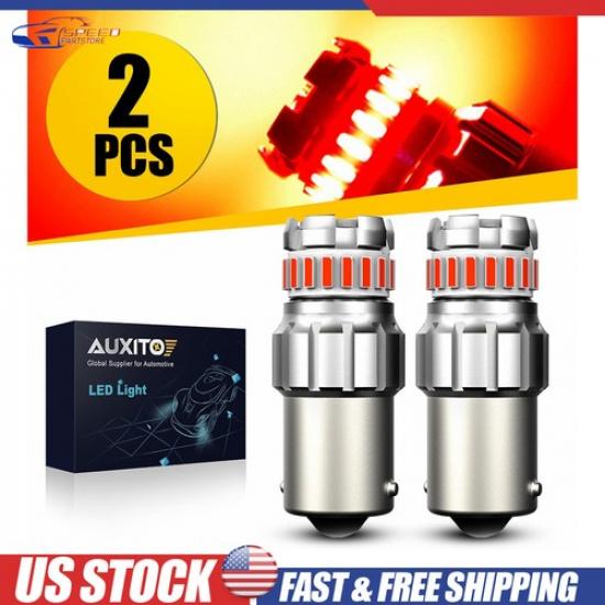 2Pcs 1156 7506 LED Red Strobe Flash Brake Stop Tail Parking Light Bulbs CANBUS