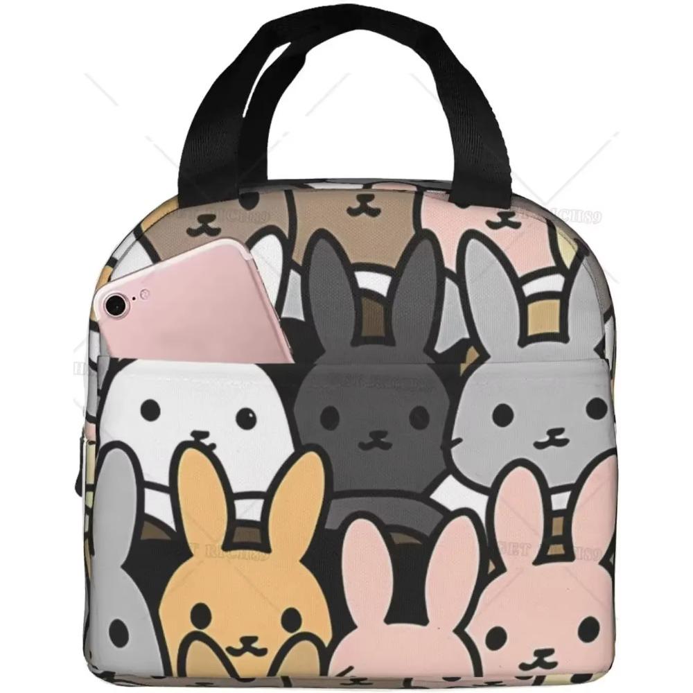 Desene animate la modă Chronst Un grup de iepuri Genți de prânz, Cutie de prânz reutilizabilă cu animale pentru femei bărbați Geantă de prânz pentru facultate muncă