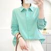 Women's Candy Color Long Sleeve Cotton Shirt - Minimalist, Versatile, and Slimming Design