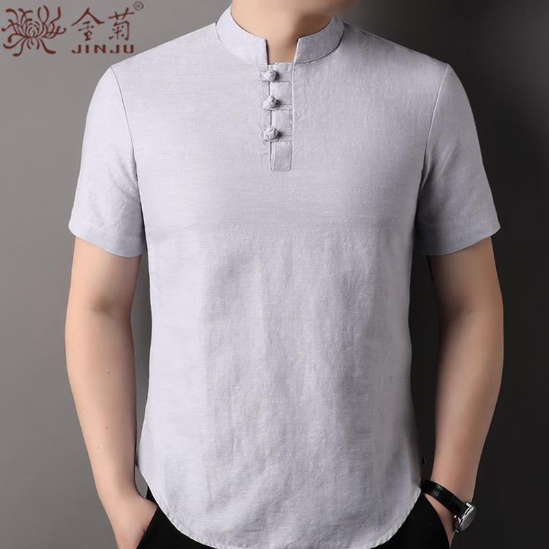 Men s 2026 Summer Chinese Style Linen Cotton Short Sleeve T-Shirt XL