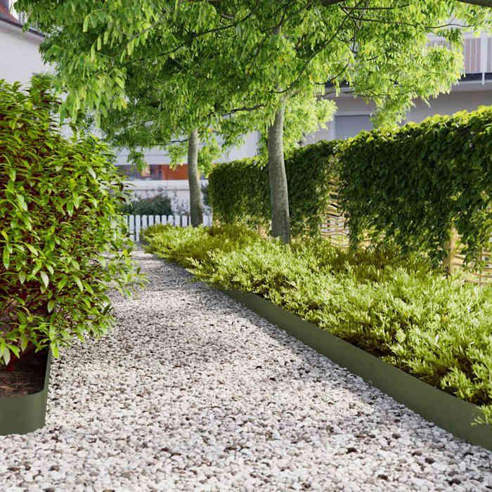 VidaXL Bordures pelouse 10pcs vert olive 15x103cm acier laminé à froid, bordure de jardin, bordure de lit de jardin, bordure 860145