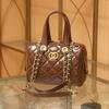 Leather DIY Bowling Bag Boston Bag Shoulder Underarm Pillow Bag Handmade Quilted Luxury Women's Bag