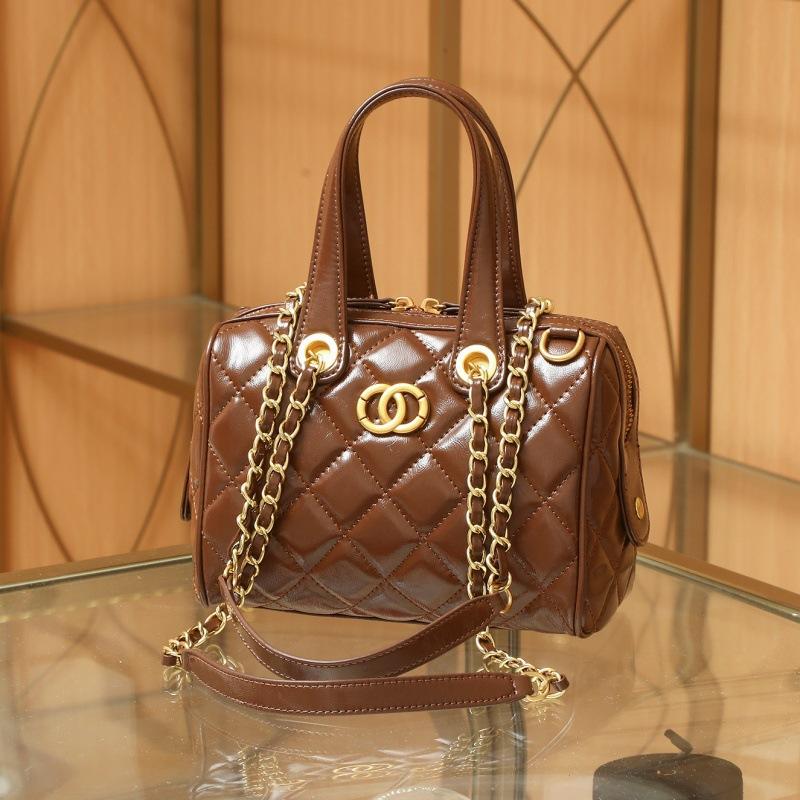 Leather DIY Bowling Bag Boston Bag Shoulder Underarm Pillow Bag Handmade Quilted Luxury Women's Bag