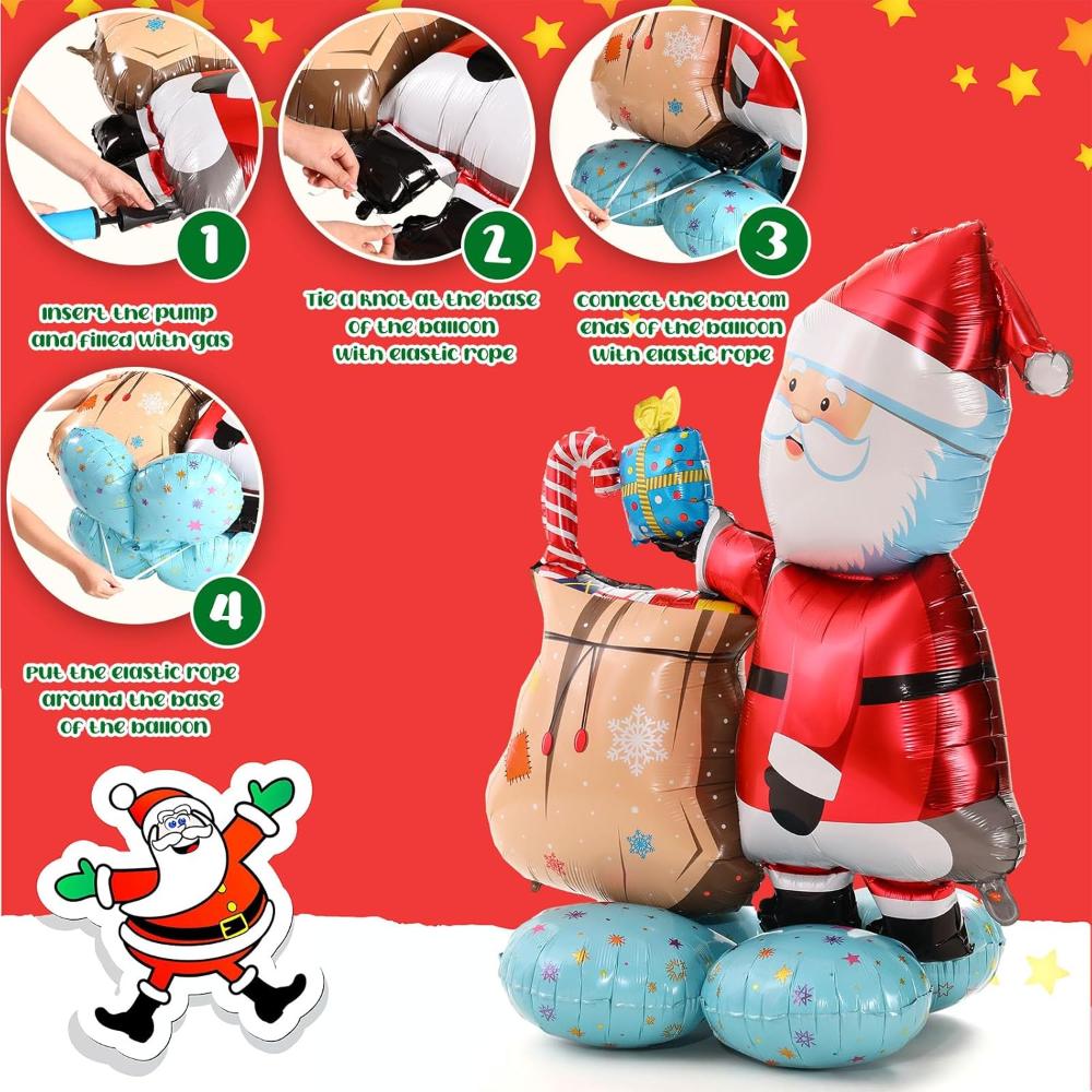 3 Pcs Christmas Balloon Giant, 4D Christmas Tree Santa Claus Snowman with Base Balloon for New Year Party Decorations Supplies