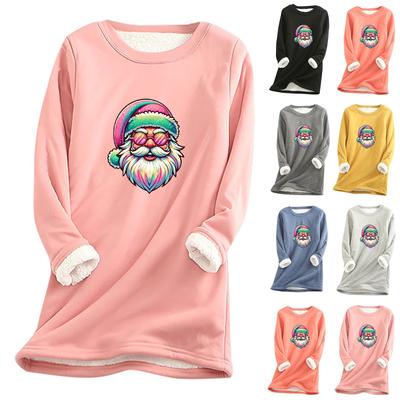 Women's Round Neck Print Thickened Plush Cashmere Warm Long Top