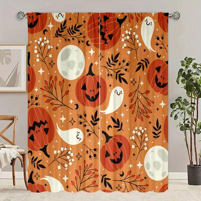 2 Pieces - Halloween - Printed Curtain - Polyester Material - Suitable for Bedroom, Living Room, Study Private Curtain