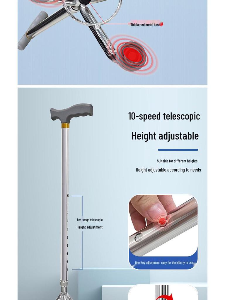 Multi-Functional Anti-Slip Quad Cane for Stability and Stair Assistance