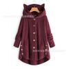 Autumn and Winter European and American Buttons Hooded Cat Ears Plush Top Irregular Trendy Brand Solid Color Coat Women