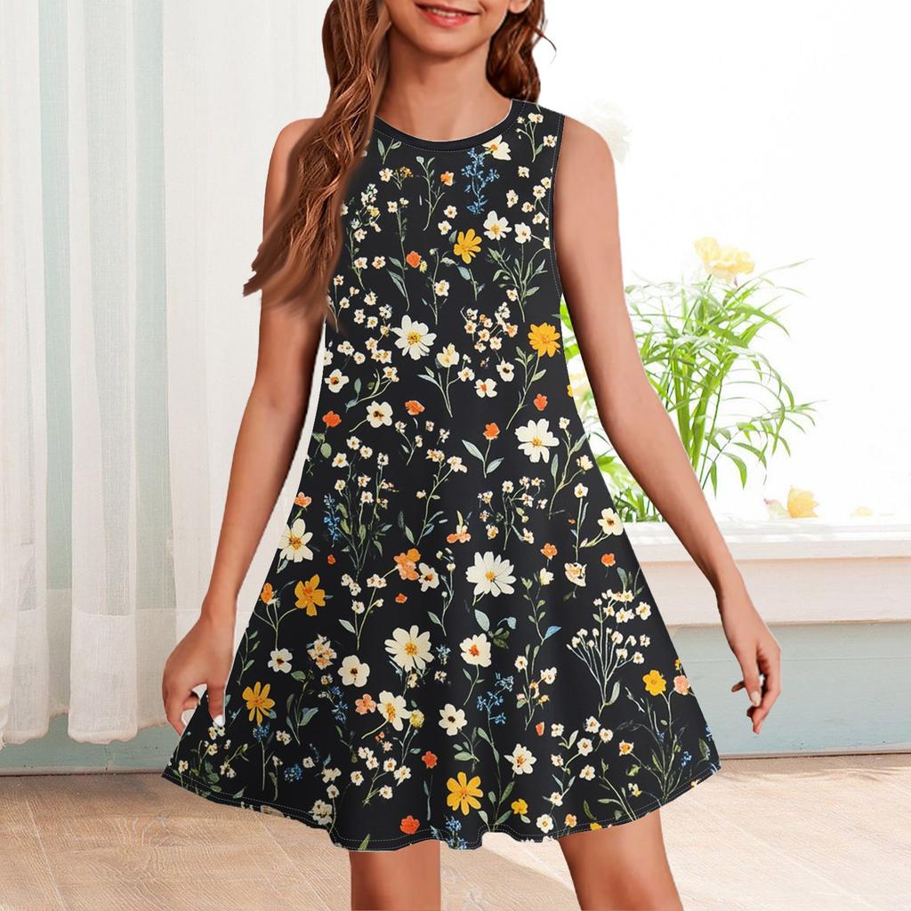 Girl Summer Dress Sleeveless Printed Color Casual Dress