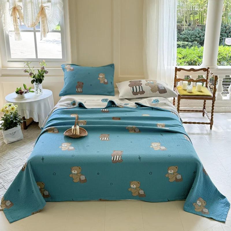 

Nice Cotton bed cover three-piece yarn-dyed jacquard gauze blanket cartoon nap blanket skin-friendly soft can be covered 200x230cm