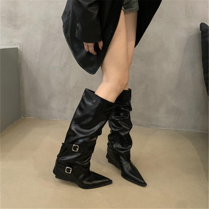 Pointed high boots children's knight boots spring and autumn single boots thick heel belt buckle pipe boots western cowboy boots