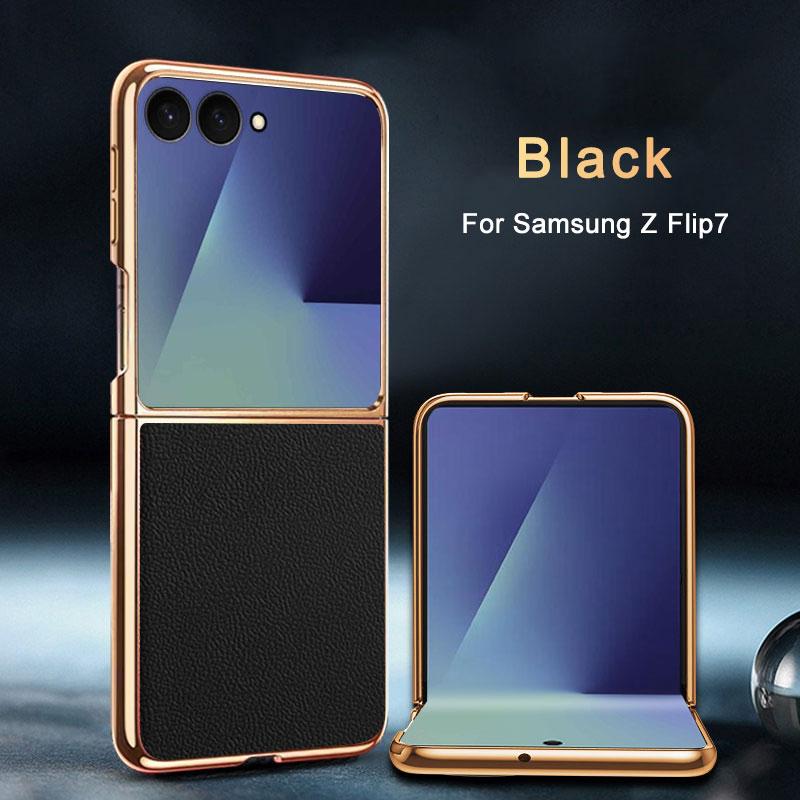 Für Samsung Galaxy Z Flip 7 Hülle Luxus PU Leder Skin Plating Schlanke Schutz-Rückseite Hülle für Samsung Z Flip7 Handyhülle