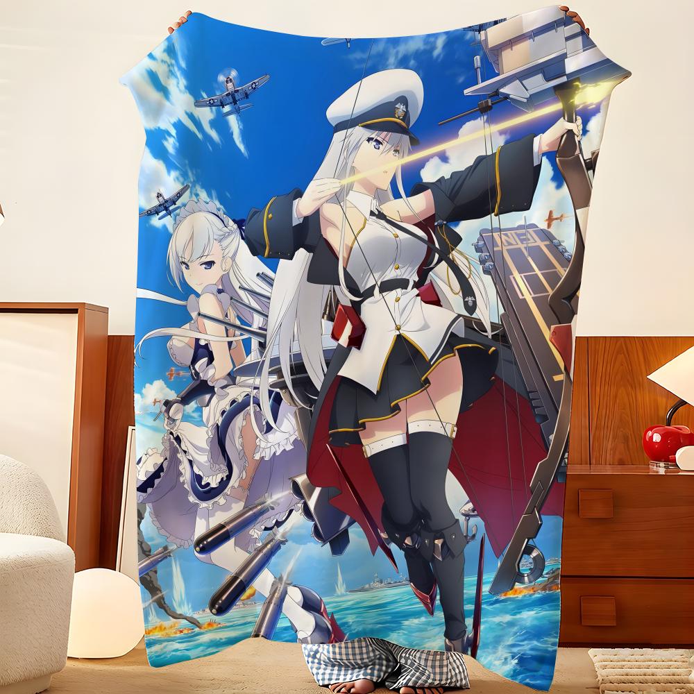 Game A-Azur L-Lane Throw Flannel Throw Blanket, Lightweight Cozy, Durable Washable cute Cool