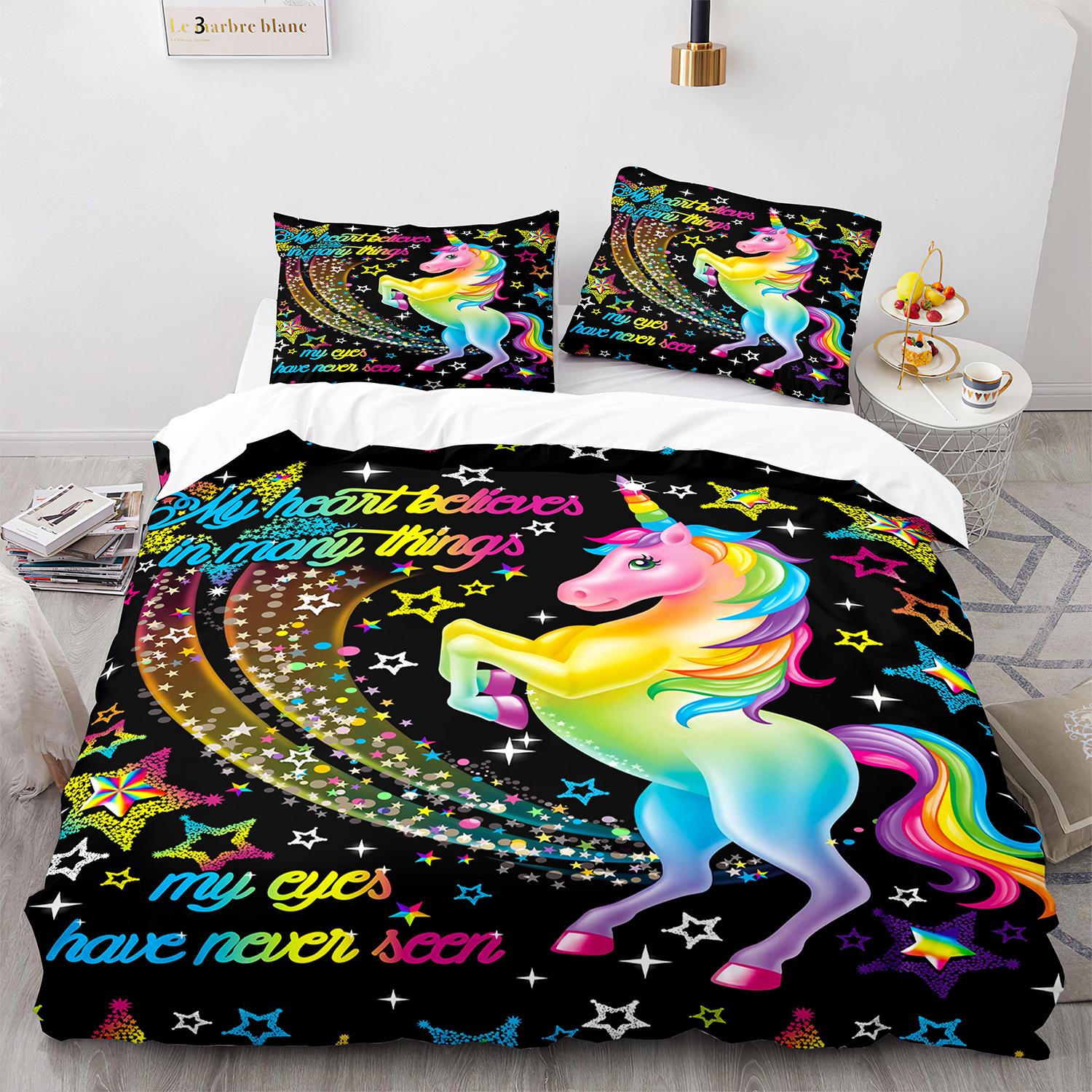 

Comforter Unicorn King Queen Size Fairy Tale Magic Animals Bedding Set For Kids Boys Girls Star Universe Polyester Comforter (quilt)-EU Single(135*200cm)3pcs