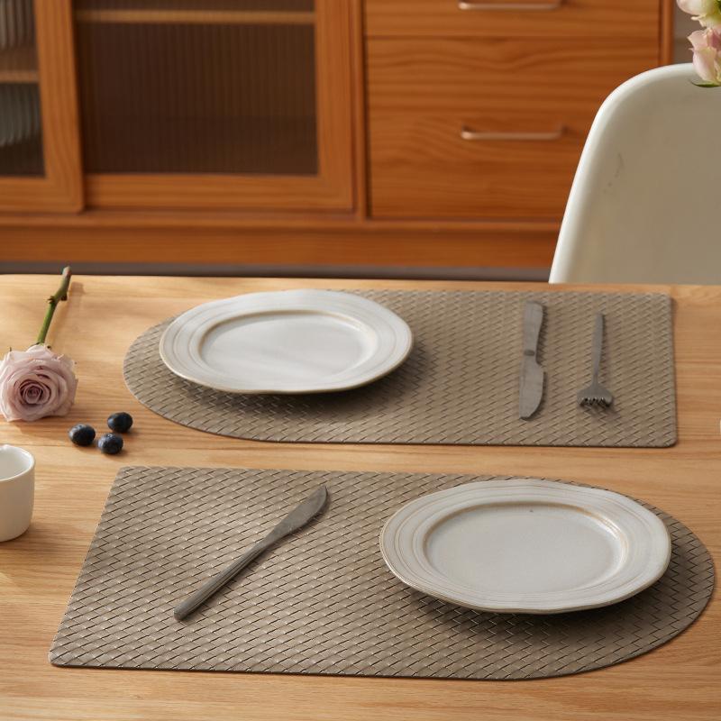 Nordic Luxury PVC Leather Placemats Heat Resistant Oil Proof Dining Table Mats Grid Pattern Cup Mats Bowl Pads for Kitchen Decor