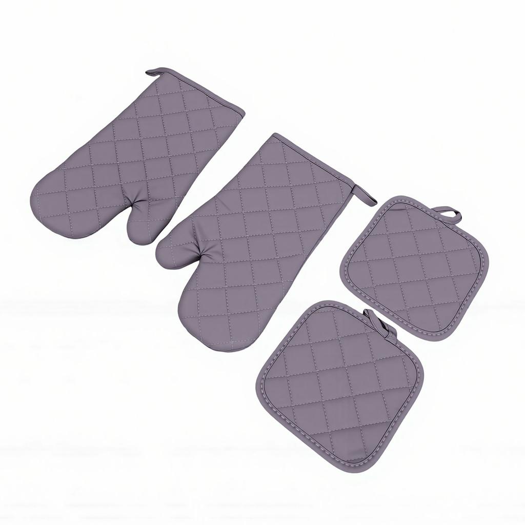Oven Mitts Pot Holders Set Heat Proof Cotton Non Slip Kitchen Oven Gloves with Hanging for Cooking Grilling Machine Washable