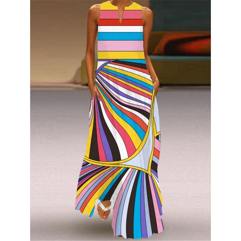 2025 New Arrival Dress Spring and Summer Thin Plus Size Women's Clothing 3D Print Fashion V Neck Pocket Large Swing Dress