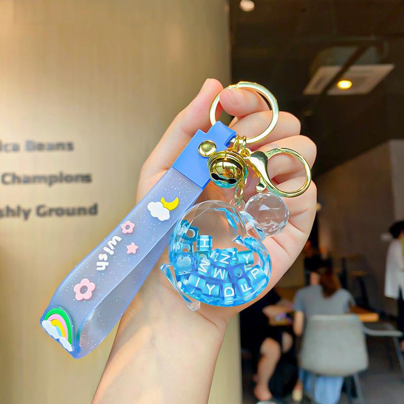 Exquisite Floating Sand Acrylic Perfume Bottle Keychain For Car Decor