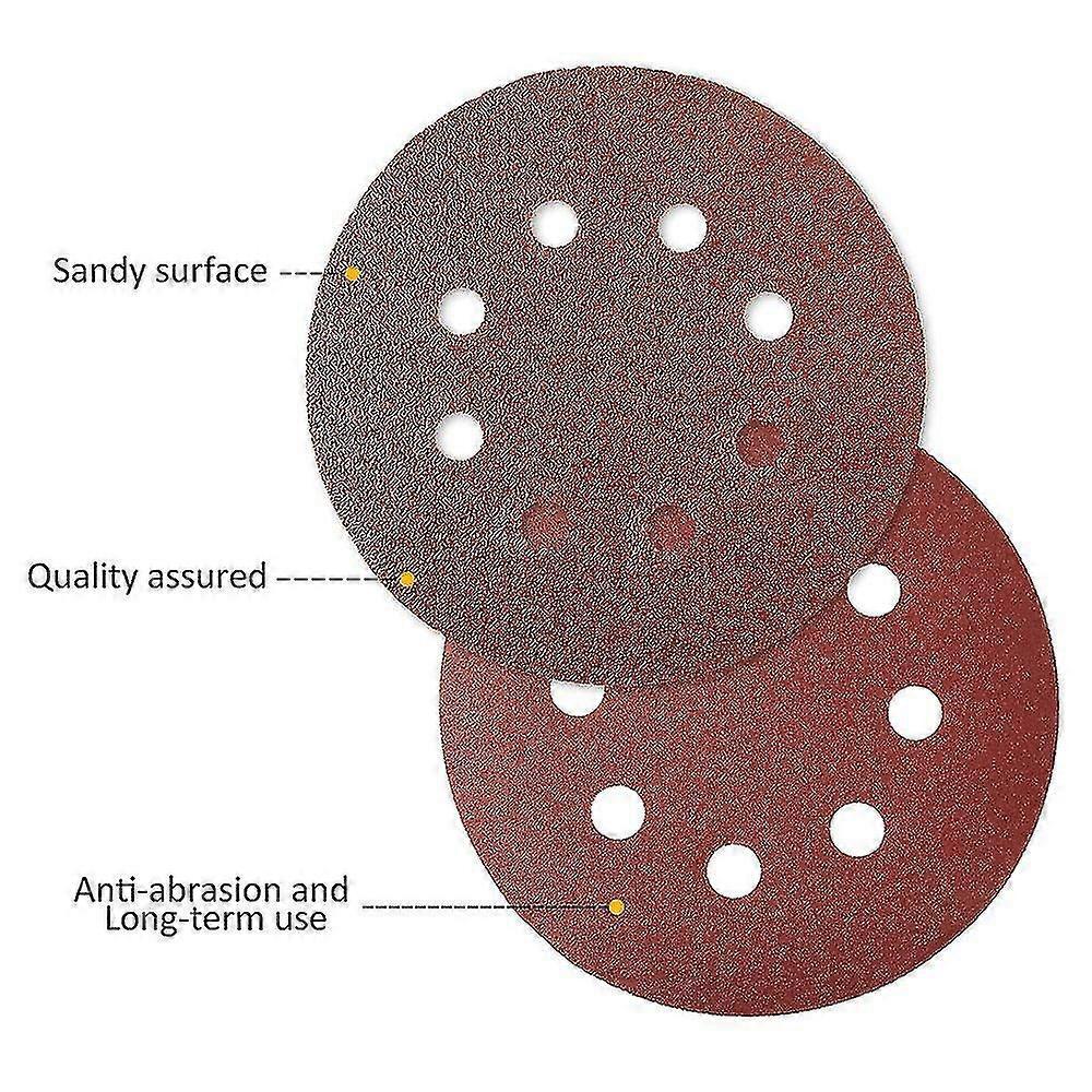 100pcs 125mm Sandpaper Sanding 8 Hole Discs Round Shape Hook Loop Sanding Paper Buffing Sheet Sander Polishing Pad