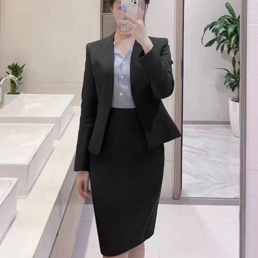 

Autumn Winter Grey Suit Skirt Set for Women Slim Fit Office Lady Professional Business Outfit 4XL чорний