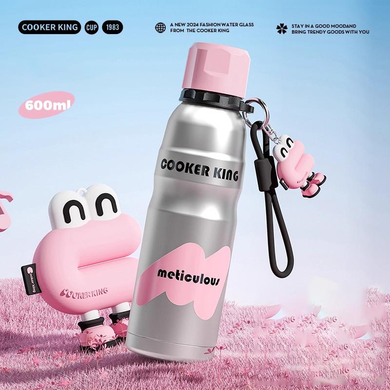 

COOKER KING 600ml Straw Thermos Cup Stainless Steel Insulated Cup Outdoor Portable Cold&Hot Vacuum Flask for Kids Girls Gift 600ml