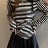 Women's Plus Size Off-the-Shoulder Striped Long-Sleeve Top - Slimming, Belly Concealing, Versatile for Spring & Autumn 2025.