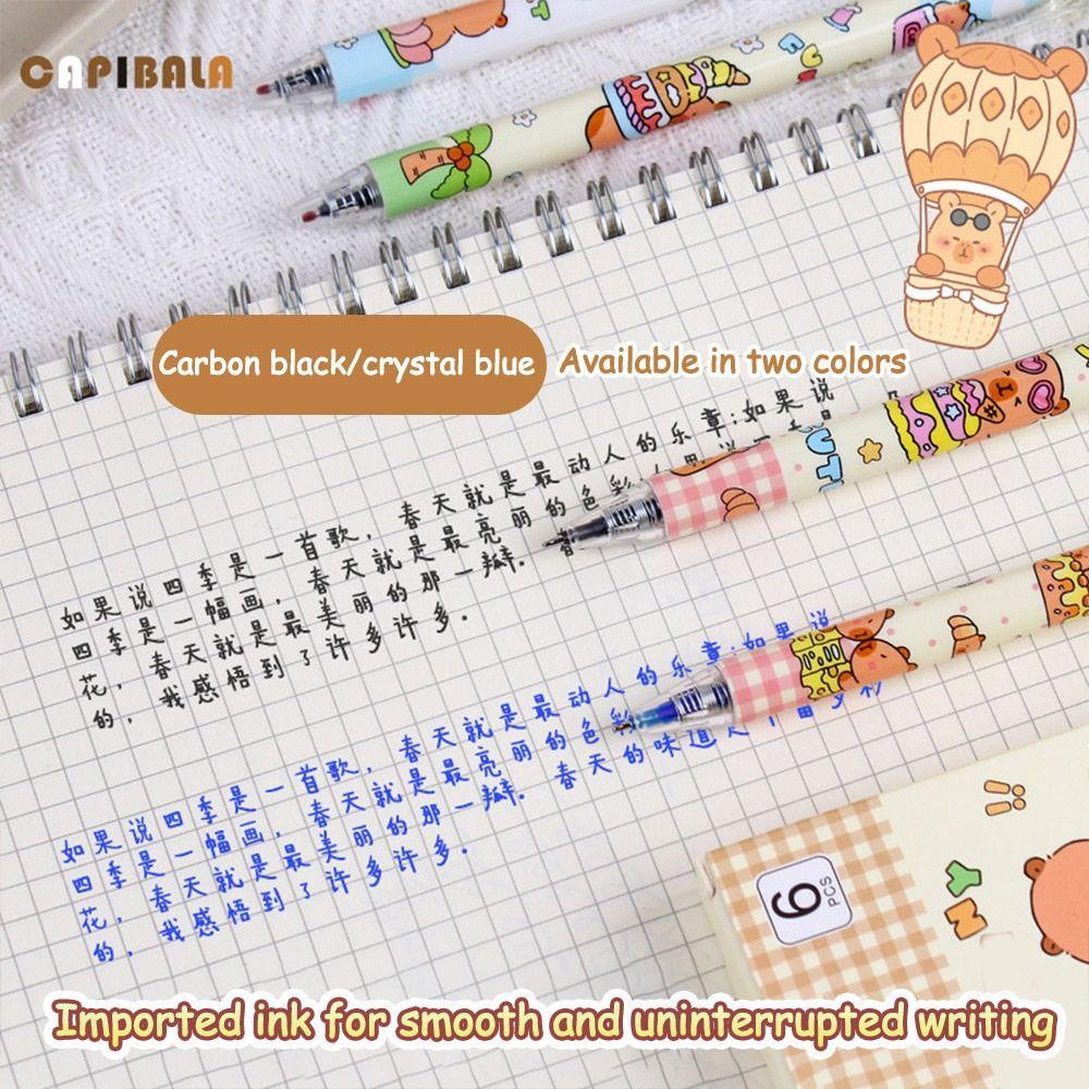 6Pcs/lot 0.5mm Press Erasable Pen Cartoon Black Pen Blue Pen  School Office Writing Stationery