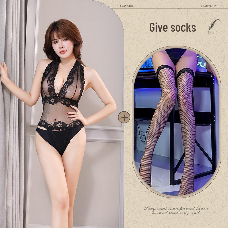 Summer European & American Lace Transparent Bodysuit Lingerie Set