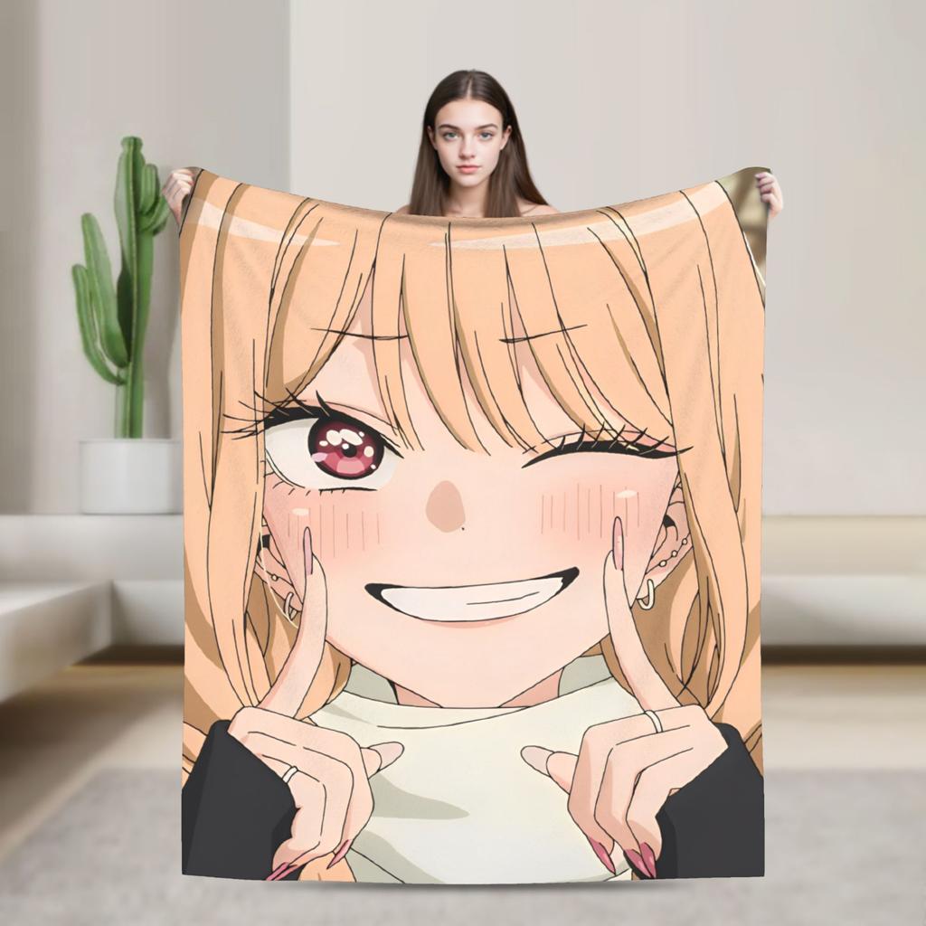Kitagawa Marin My Dress-Up Darling Blankets Anime Flannel Funny Breathable Throw Blankets Bedding Lounge Spring/Autumn Office