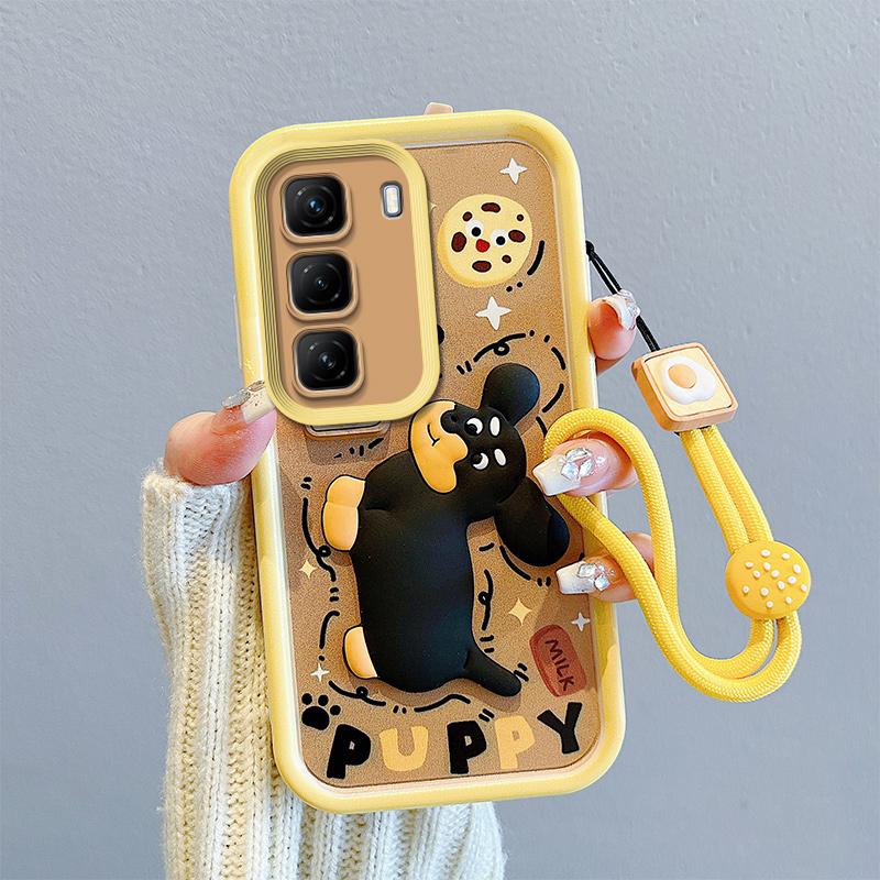 KEYSION Shockproof Case for Infinix Hot 50 4G 5G with Lanyard Soft Silicone Cute 3D Cartoon Doll Phone Cover for Infinix Hot 50 Pro 4G
