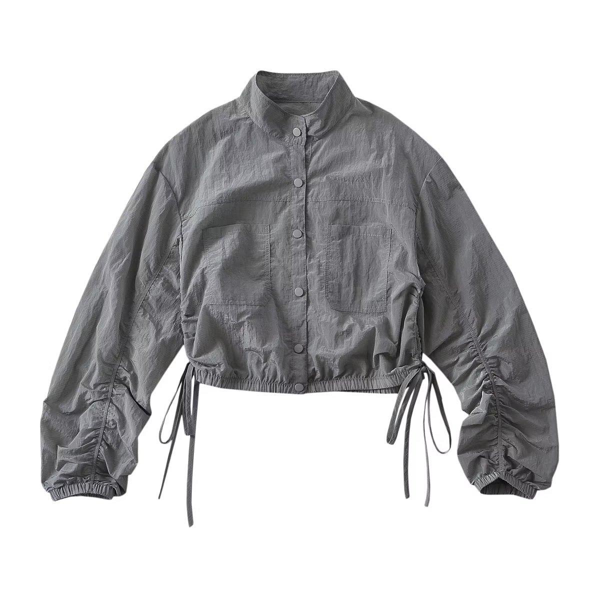 

Легкая и короткая солнцезащитная одежда 2025 года, женская новая стильная куртка на шнурке, свободная куртка, модная рубашка с кондиционером L темно-серого