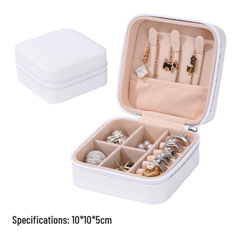 Compact Crossgrain Leather Jewelry Box for Earrings, Rings, and Necklaces