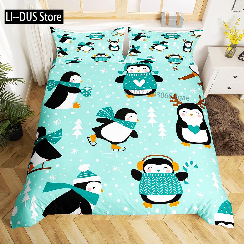 Duvet Cover Set Cute Penguin Panda Bedding Set for Boys Girls Children Kawaii Bear Animal Bedding Set Twin Full Queen King Size