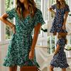 Women's Ladies Floral Print Short Sleeve V-neck Bandage  Dress