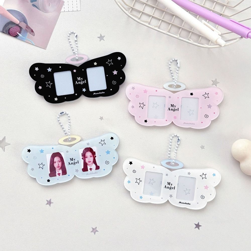 Cute Angel Wings Card Sleeve Pendant Clear DIY Design Card Cover Bag Pendant Photocard Holder