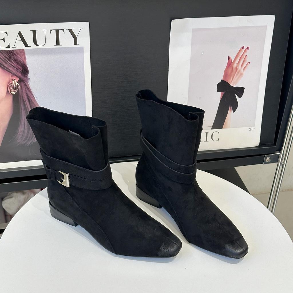 Square head thick heel western boots women's autumn and winter new retro dirty boots medium boots