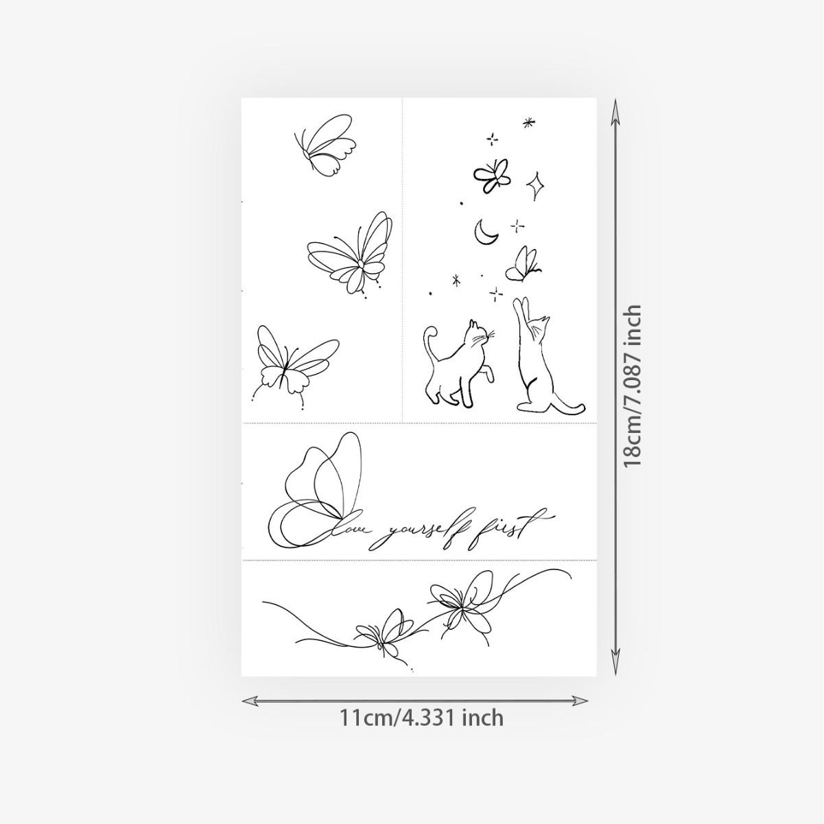 

Semi-Permanent Simple Pen Cat Butterfly Tattoo Sticker, Waterproof And Long-Lasting, Girl Heart Arm Model, Simulated Tattoo Sticker. 11*18