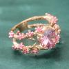Vintage Inlaid Pink CZ Flower Women's Ring Aesthetic Gold Color Hand Carving Daily Wear Party Jewelry Anniversary Gift