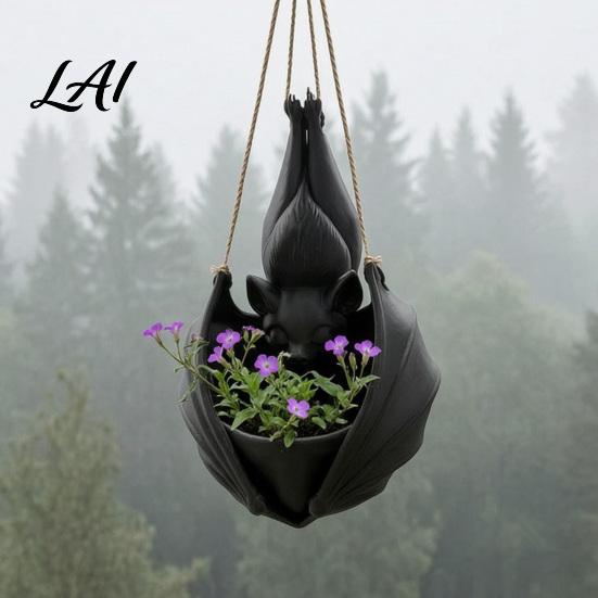 Creative Bat Shaped Flower Pot Hanging Plant Pot Halloween Planter 3D Printed Gothic Small Planters for Windowsill Holder Indoor Outdoor Home Garden