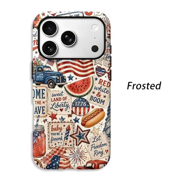 Red White Blue Scrapbook Flag Truck Hotdog Firework Art Film Aesthetic Protective Shockproof Bumper Case For iPhone 13 14 15 16 17 Pro Max Plus