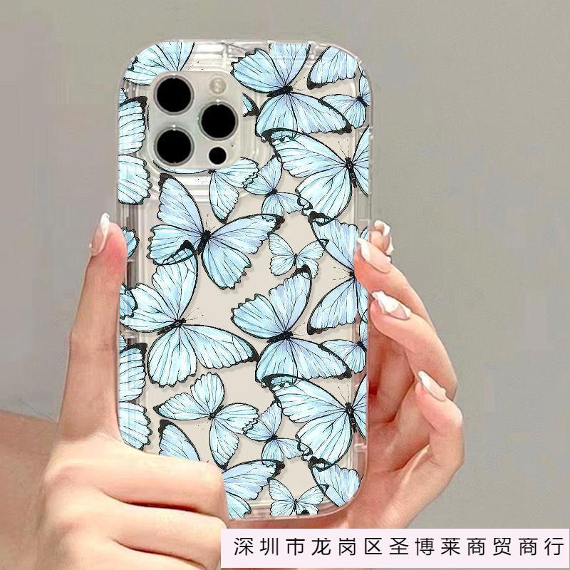 Retro blue butterfly apple 15 mobile phone case iphone14promax transparent soft rubber 13/12/11 anti-drop XR