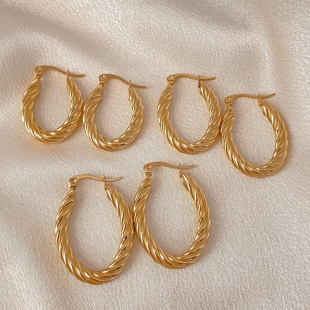 EManco Stainless Steel Plated 18K Gold Plated Twist Hoop Earrings Women Simple Ear Ring Hypoallergenic Jewelry Dropshipping