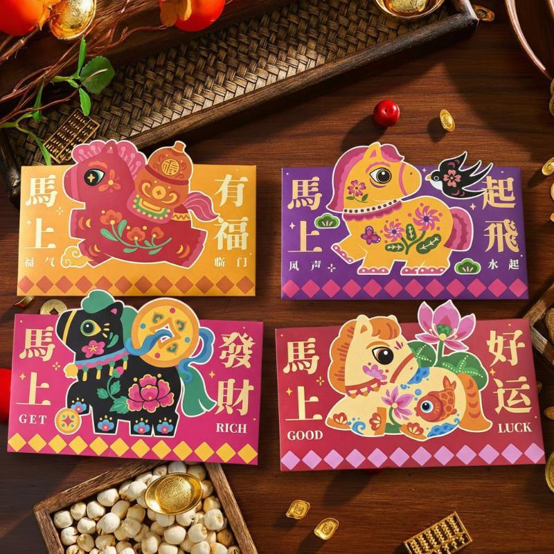2026 Year Of The Horse Folding Red Envelope Cartoon Pattern Traditional Money Envelope Festival Hongbao Chinese New Year