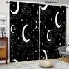 2pcs Set Moon & Starry Sky Semi-Sheer Curtains - Polyester, Machine Washable, Rod Pocket Design For Bedroom & Living Room Decor