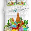 Barevný kreslený dinosaurus Modrý 3dílná sada povlečení do ložnice na manželskou postel Domácí textil Povlak na přikrývku Povlak na přikrývku Povlak na polštář